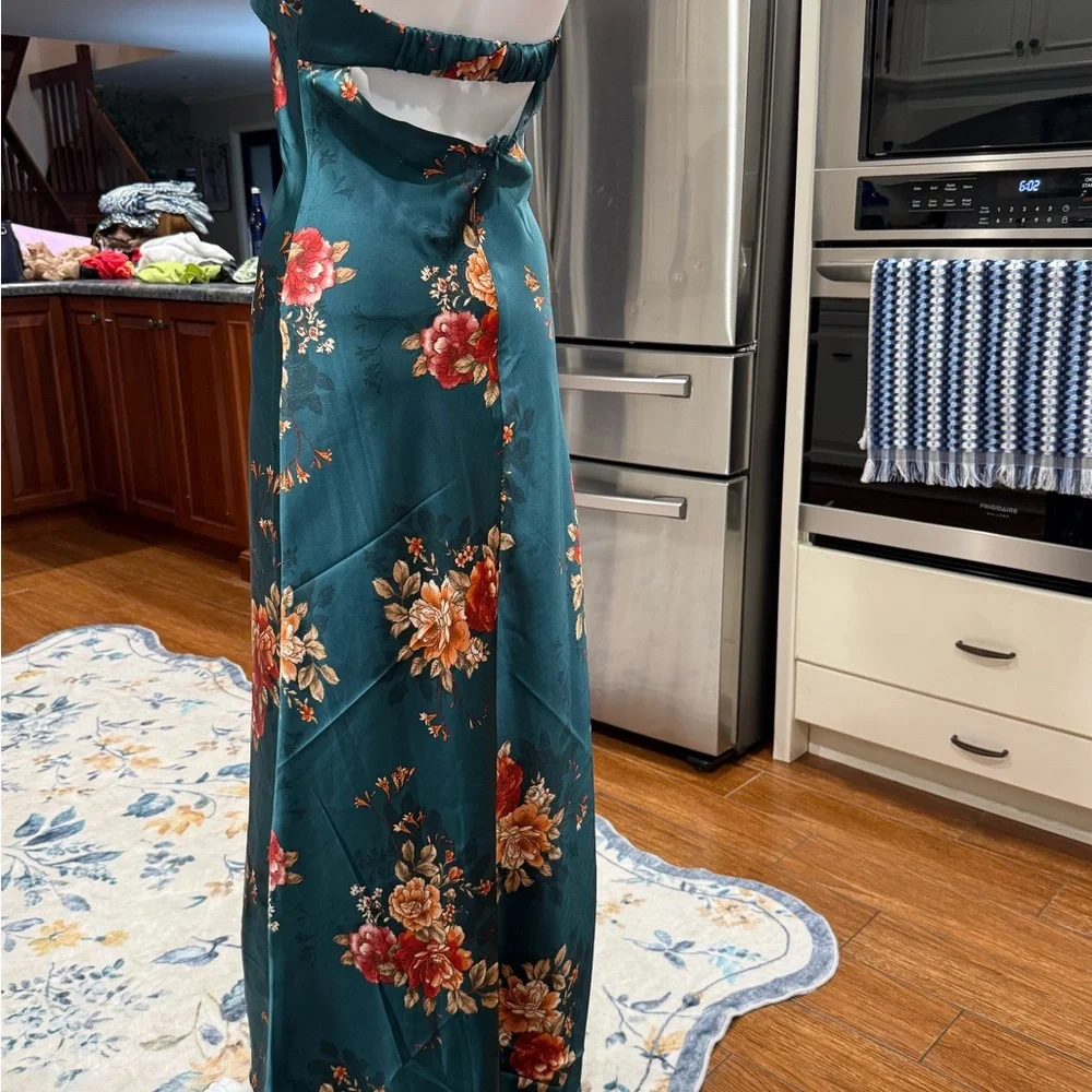 NWT Altar'd State Emerald Teal Floral Strapless Dress Bridesmaid M - Picture 5 of 10